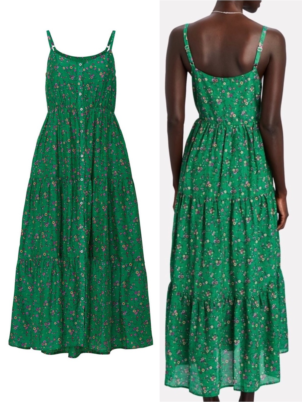 XIRENA Cotton Silk Floral Button Front Tiered Cottagecore Wedding Guest Dress L - Picture 8 of 10